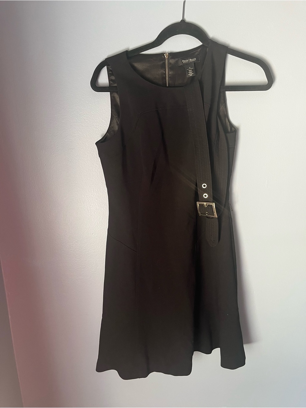 White House Black Market Black Sleeveless Fit-and-Flare Dress with Belt